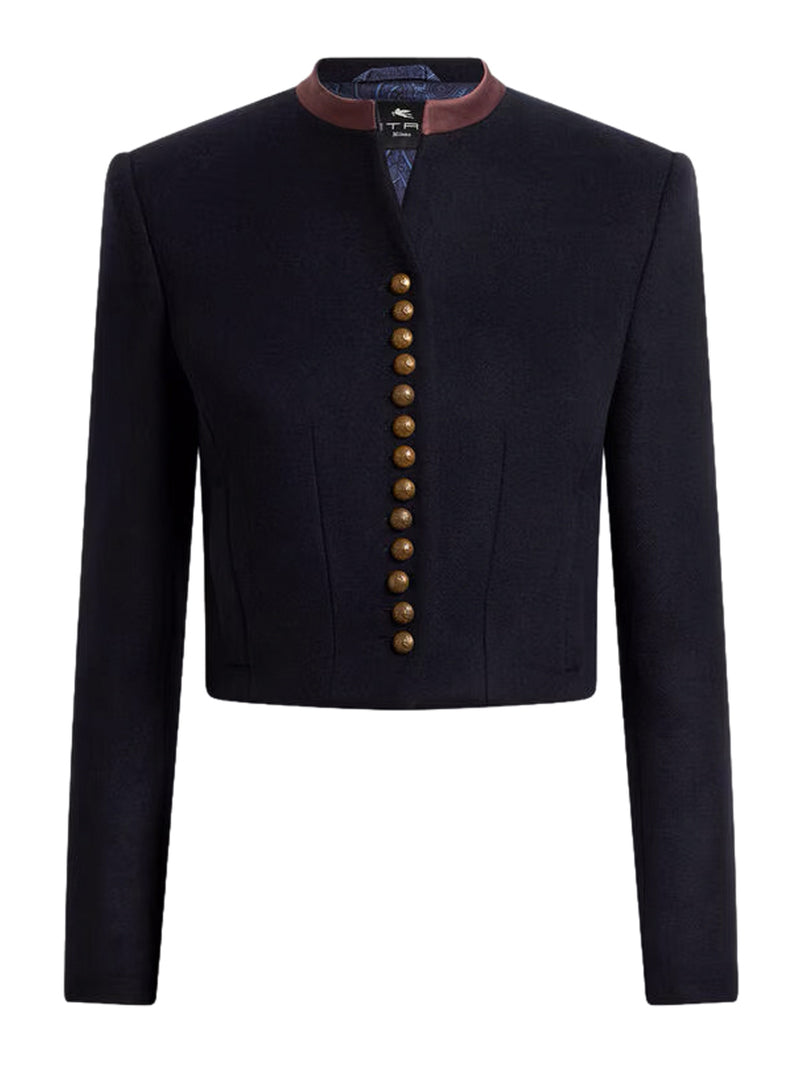 CROPPED WOOL-BLEND FELT JACKET WITH PEGASO BUTTONS