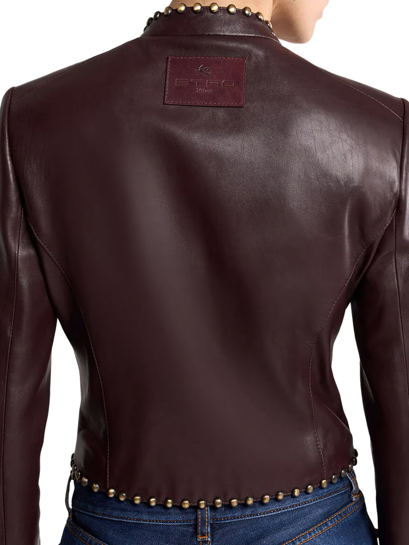 STUDDED CROPPED LEATHER JACKET