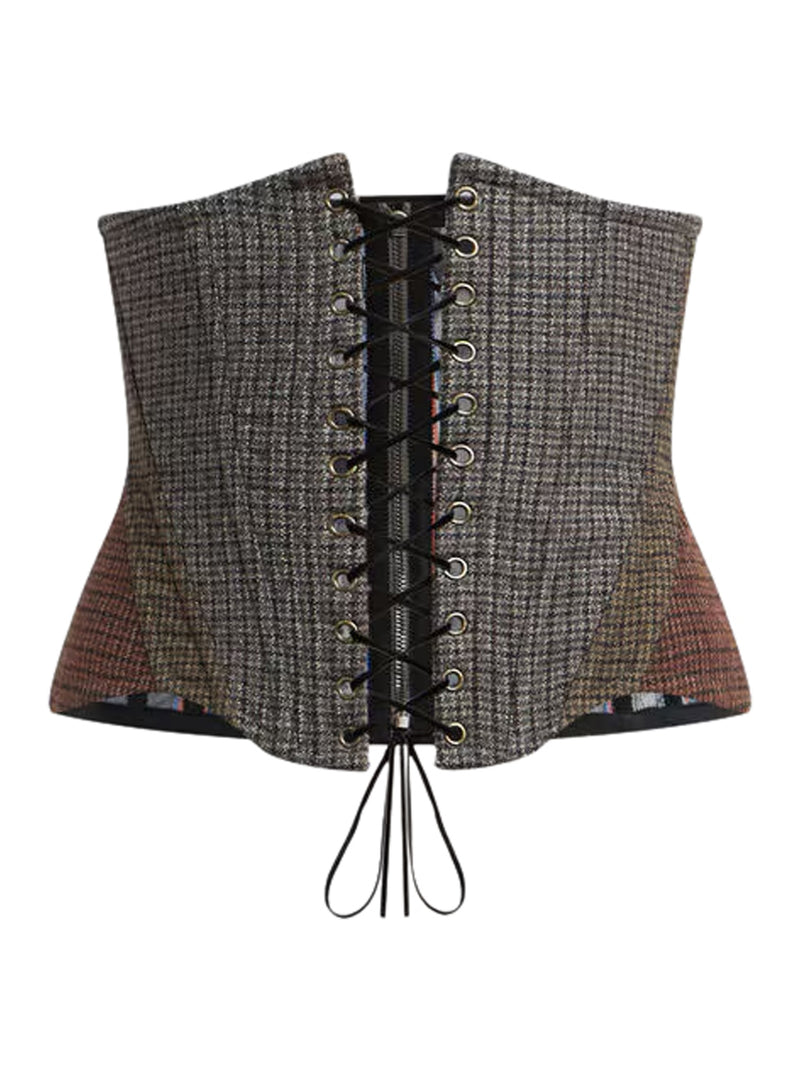 WOOL CORSET BELT WITH MICRO HOUNDSTOOTH PATTERN