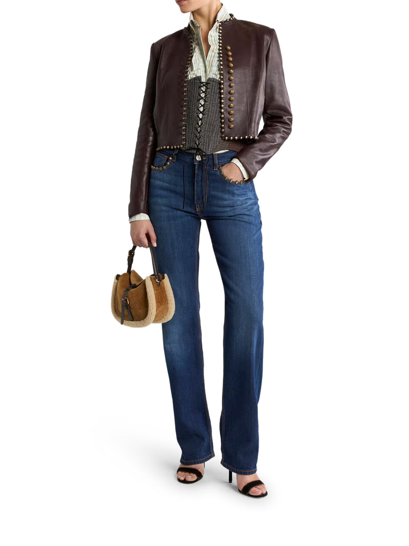 WOOL CORSET BELT WITH MICRO HOUNDSTOOTH PATTERN