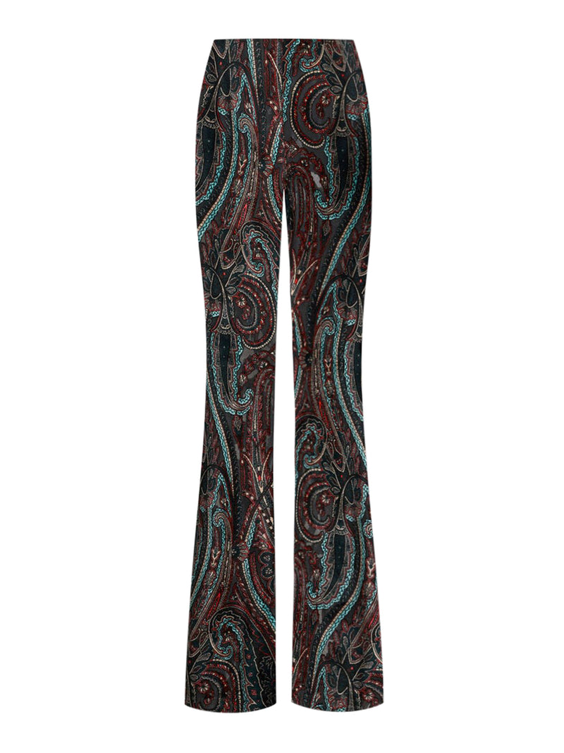 JACQUARD CHENILLE FLARED TROUSERS WITH PAISLEY PATTERN