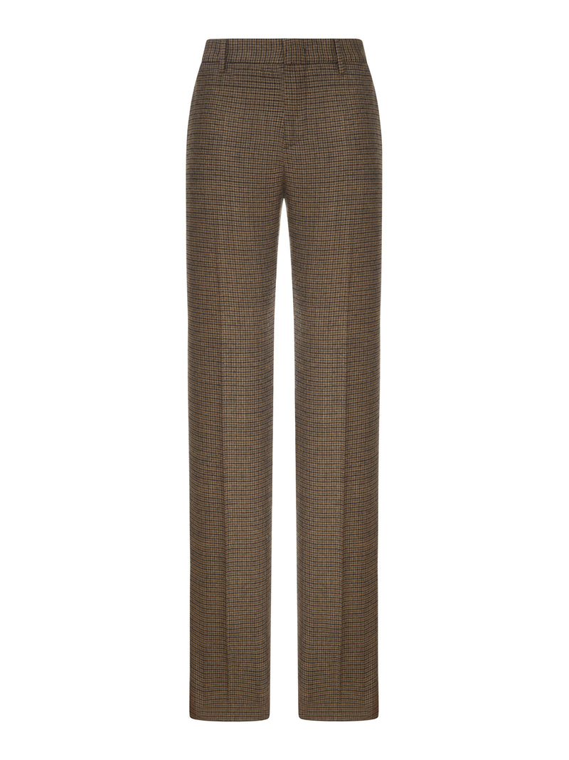 TAILORED CHECKED TROUSERS WITH FEATHER DETAIL