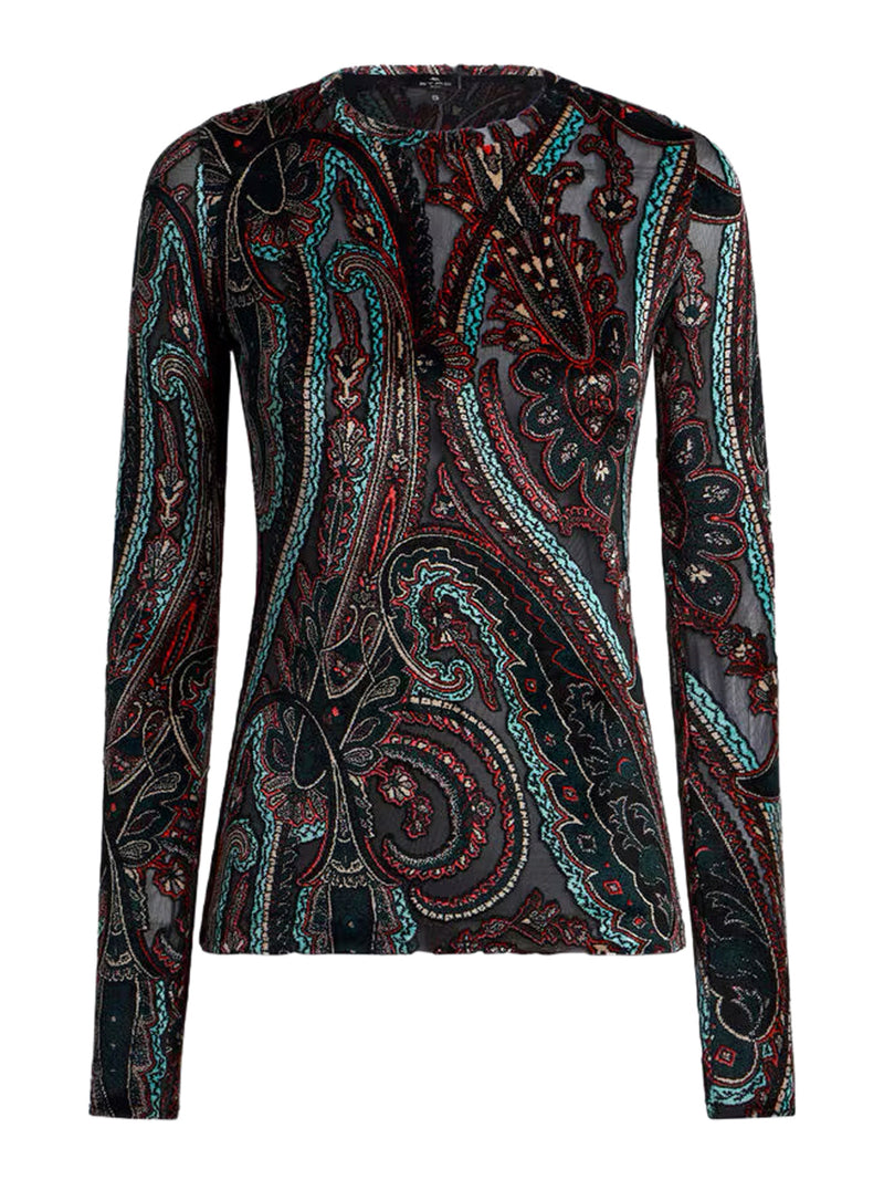JACQUARD CHENILLE SWEATER WITH PAISLEY PATTERN
