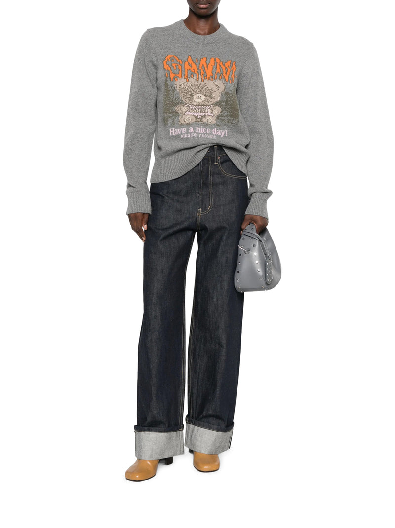 CREWNECK KNIT SWEATER WITH FRONT GRAPHIC INTARSIA