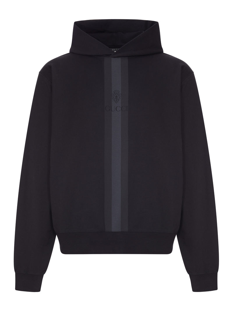 COTTON HOODIE WITH TONAL WEB STRIPE