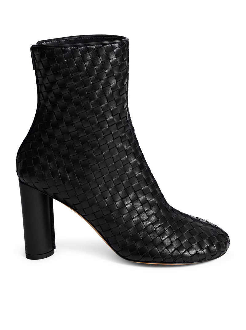 WOVEN LEATHER CHERRY ANKLE BOOTS