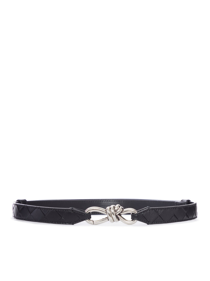 NAPPA BELT WITH BRAIDED DESIGN AND EMBLEM KNOT BUCKLE