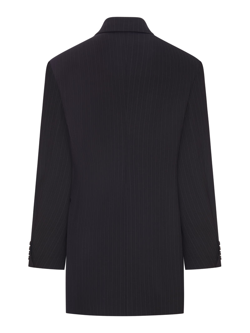 DOUBLE-BREASTED PINSTRIPED MÉLANGE WOOL JACKET