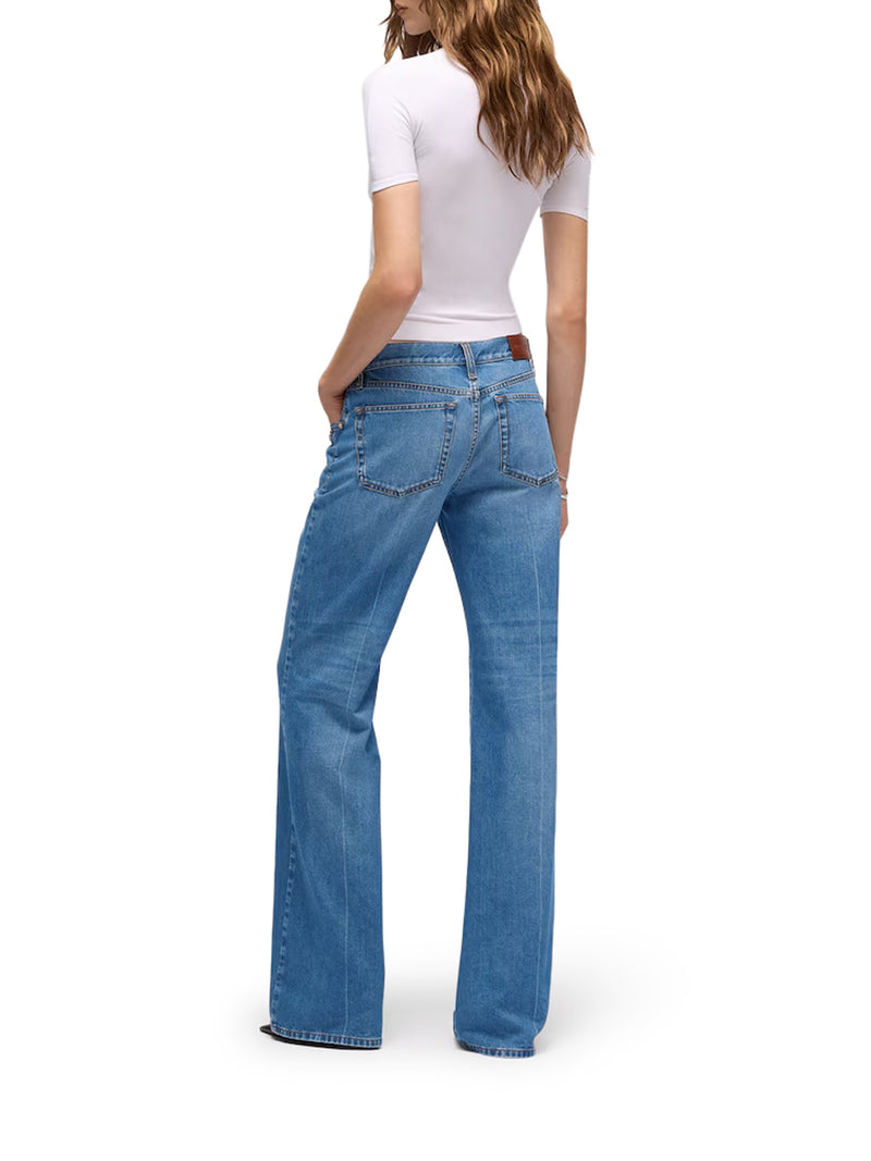 COTTON DENIM BOOTCUT TROUSERS WITH HORSEBIT DETAIL