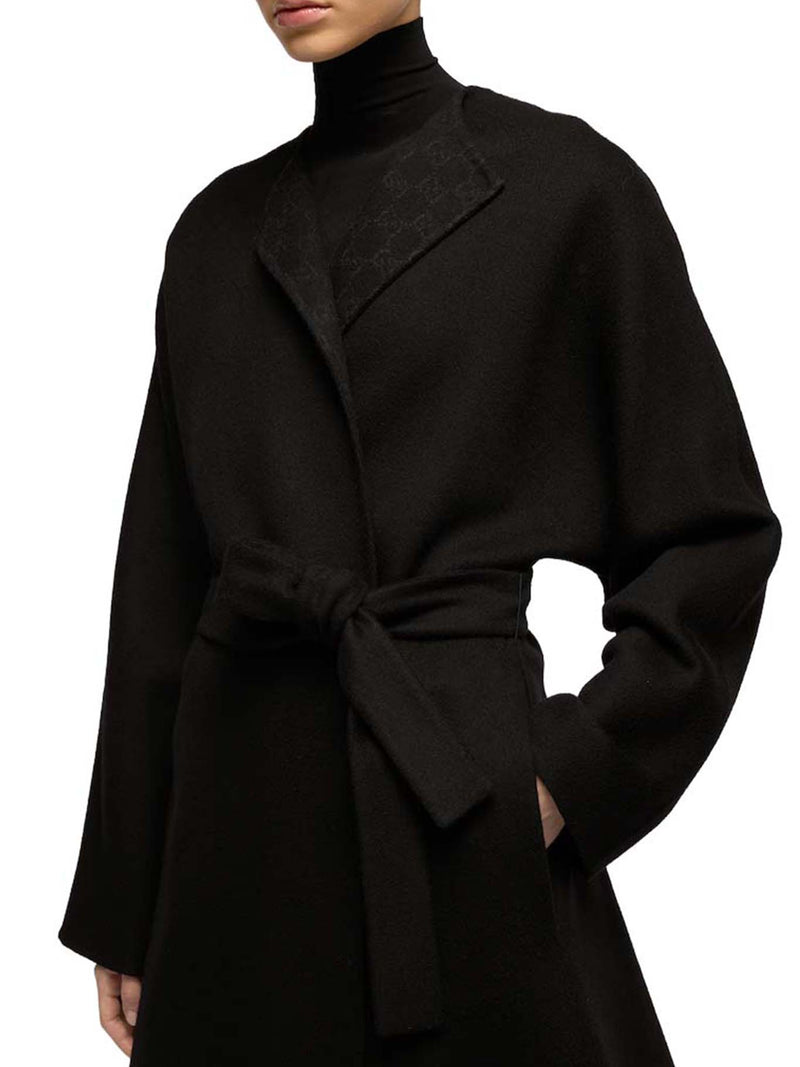 LONG SILK AND WOOL COAT WITH GG LINING
