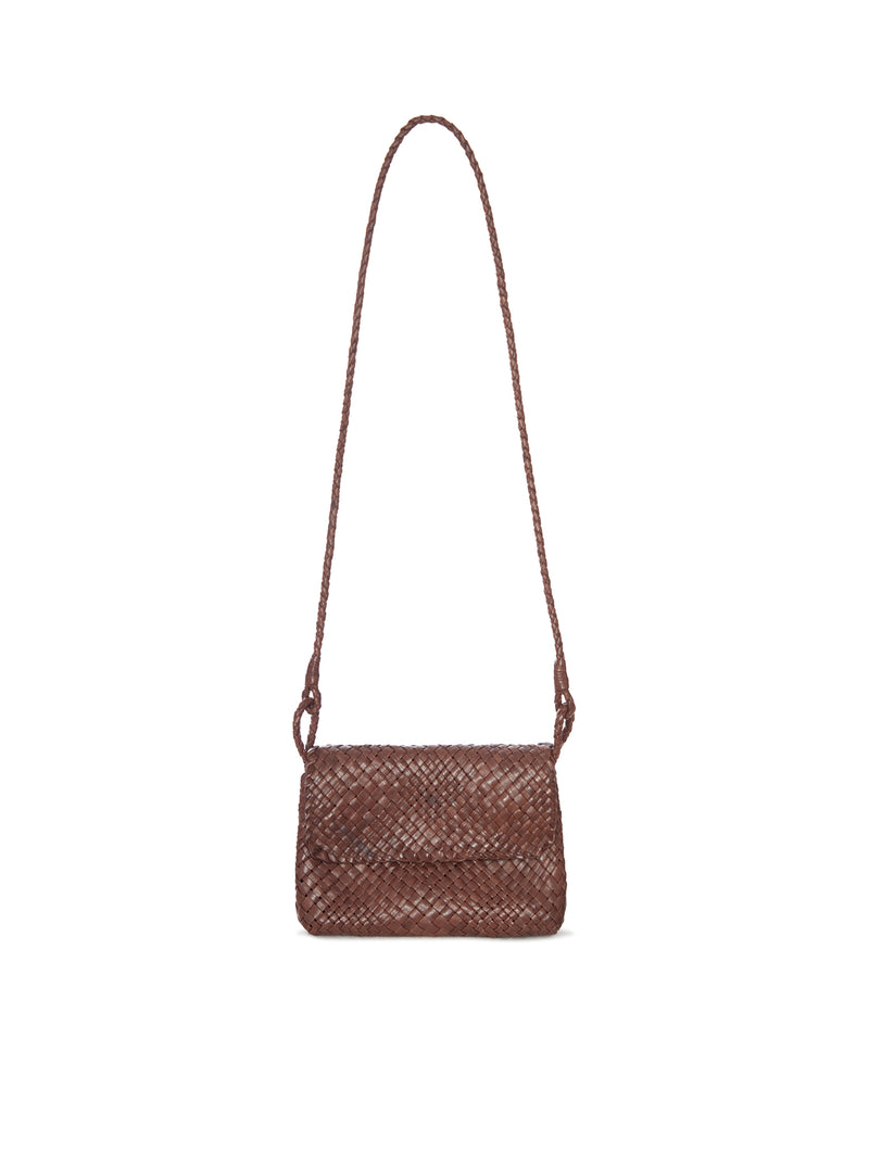 WOVEN LEATHER SHOULDER BAG WITH FLAP