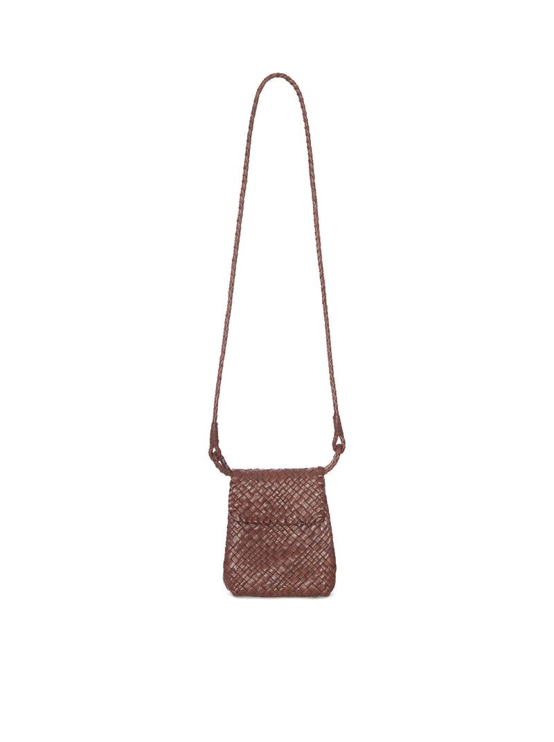 WOVEN LEATHER SHOULDER BAG WITH FLAP