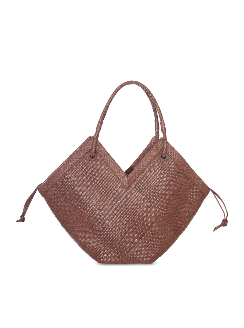 LARGE WOVEN LEATHER SHOPPER BAG WITH HANDLES