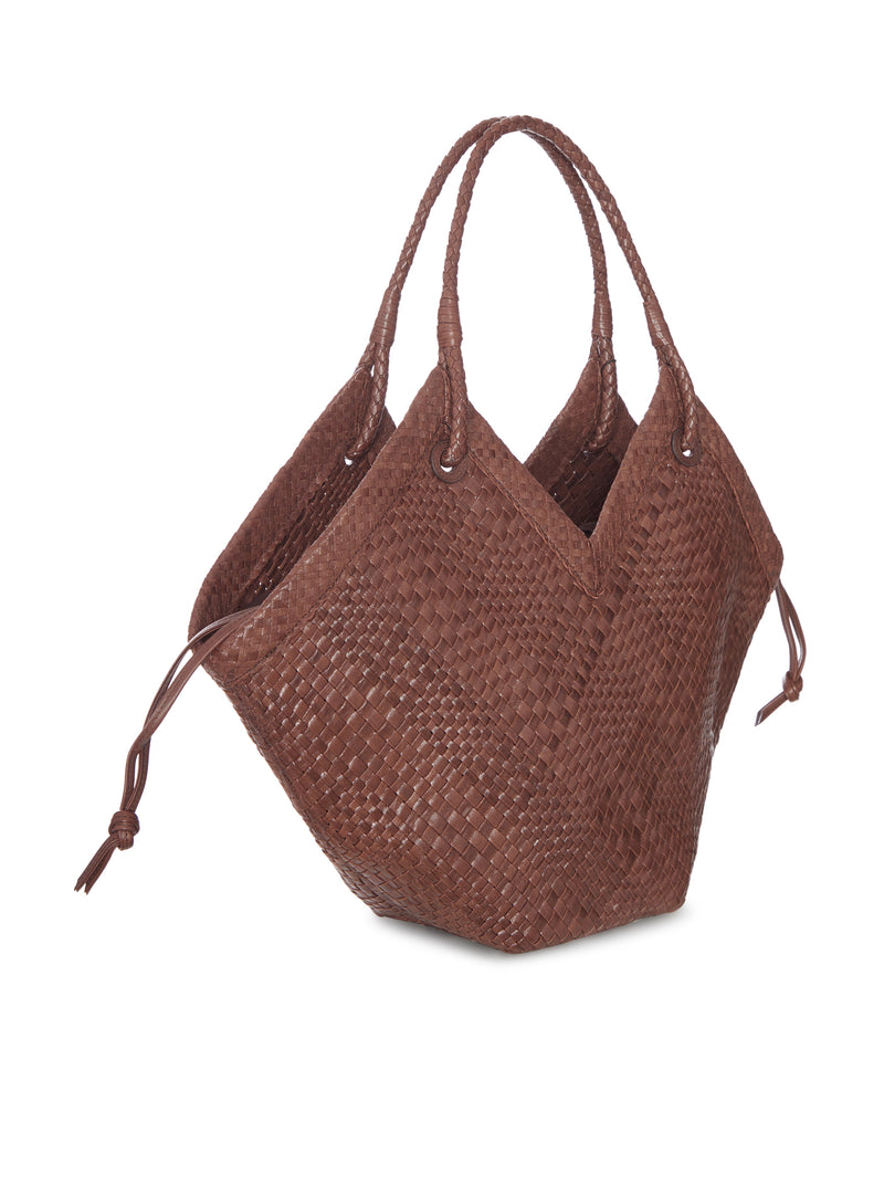LARGE WOVEN LEATHER SHOPPER BAG WITH HANDLES