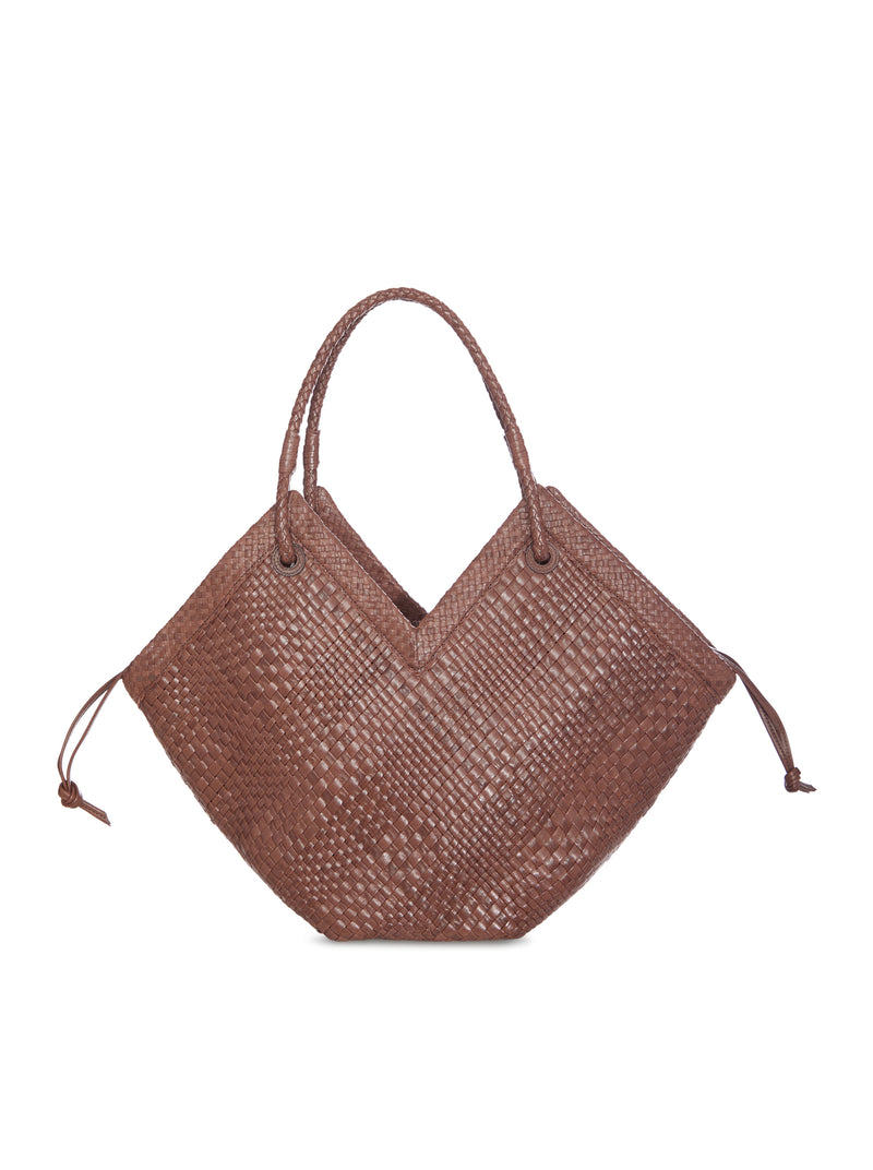 LARGE WOVEN LEATHER SHOPPER BAG WITH HANDLES