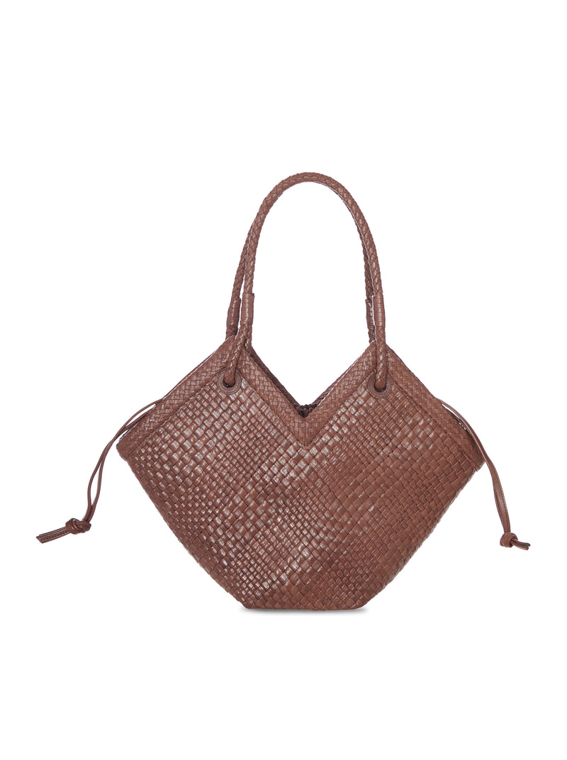 MEDIUM WOVEN LEATHER SHOPPER BAG WITH HANDLES