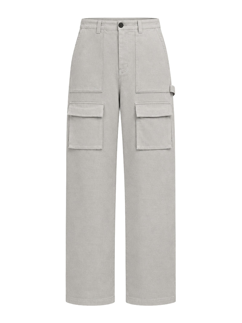 COTTON CANVAS CARGO TROUSERS WITH THREAD DETAILING