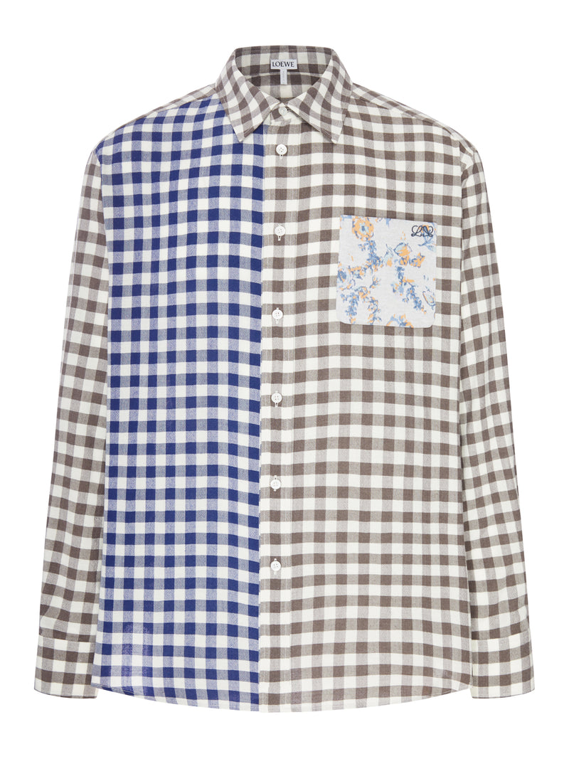 WOOL-COTTON BLEND FLANNEL SHIRT WITH CONTRASTING PATCHWORK CONSTRUCTION