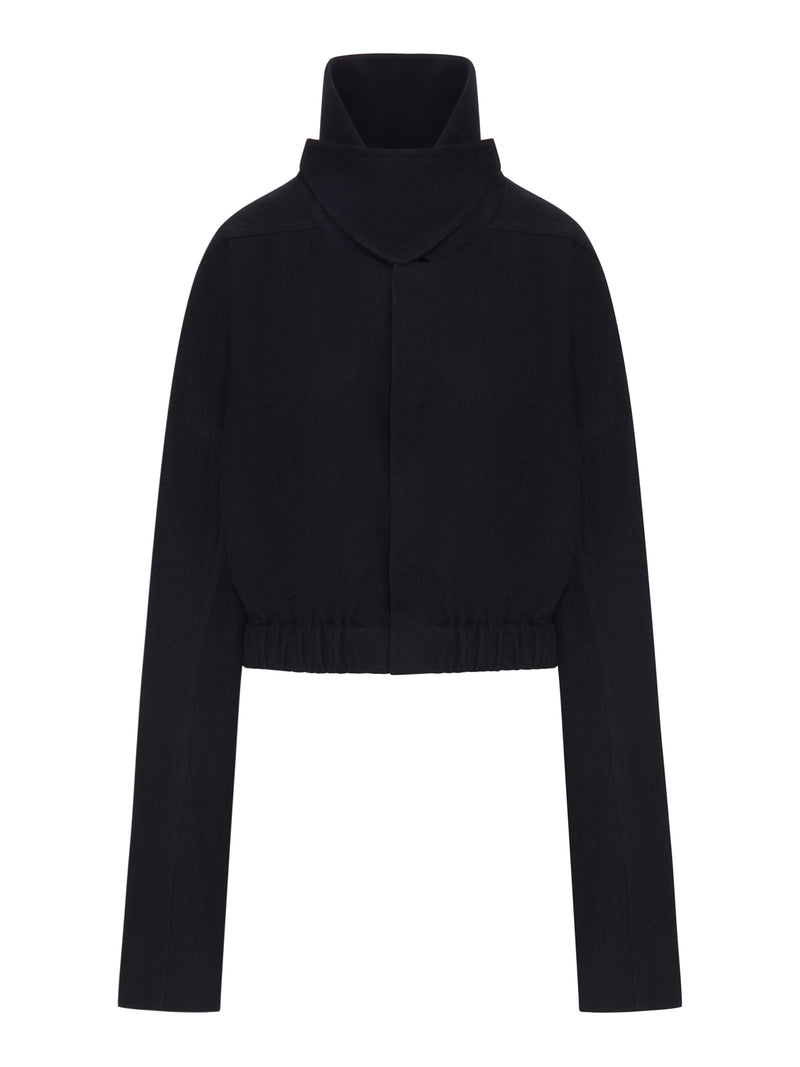 CROPPED COLLARED MAC JACKET IN A COTTON-WOOL BLEND