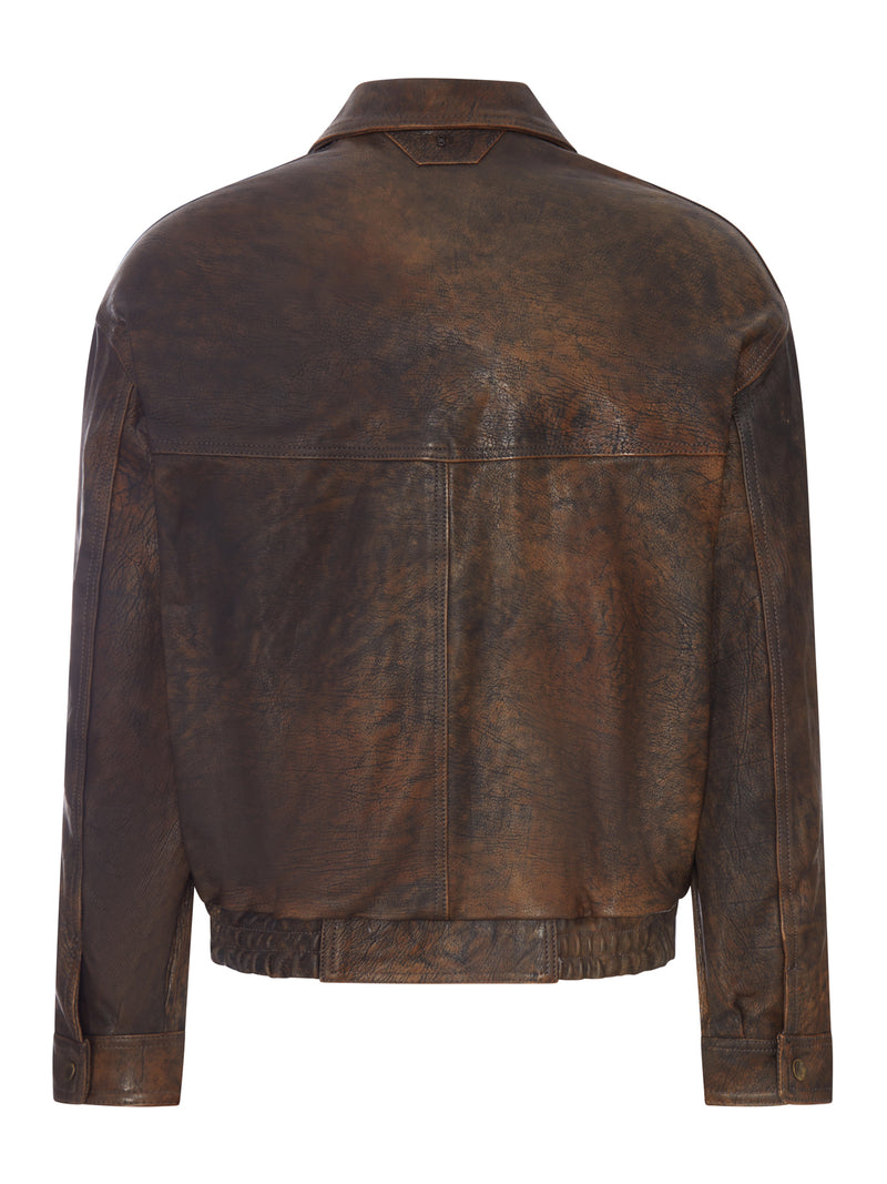 VINTAGE-EFFECT LEATHER BOMBER JACKET