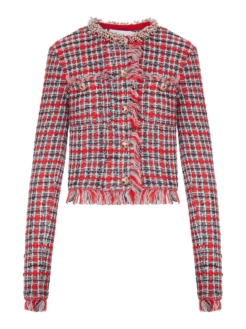 MULTICOLOR TWEED SHORT JACKET WITH JEWEL COLLAR