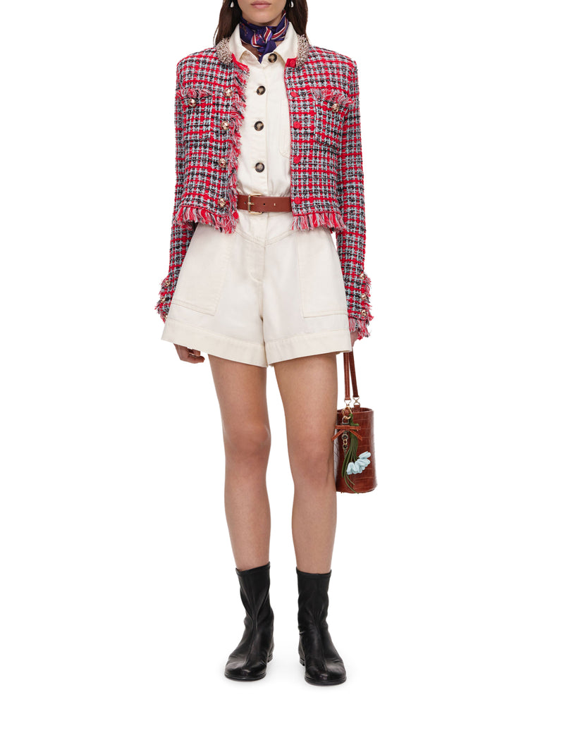 MULTICOLOR TWEED SHORT JACKET WITH JEWEL COLLAR