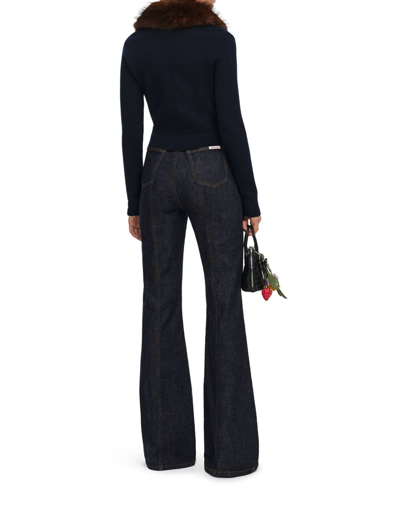 SHORT KNIT CARDIGAN WITH FAUX FUR COLLAR