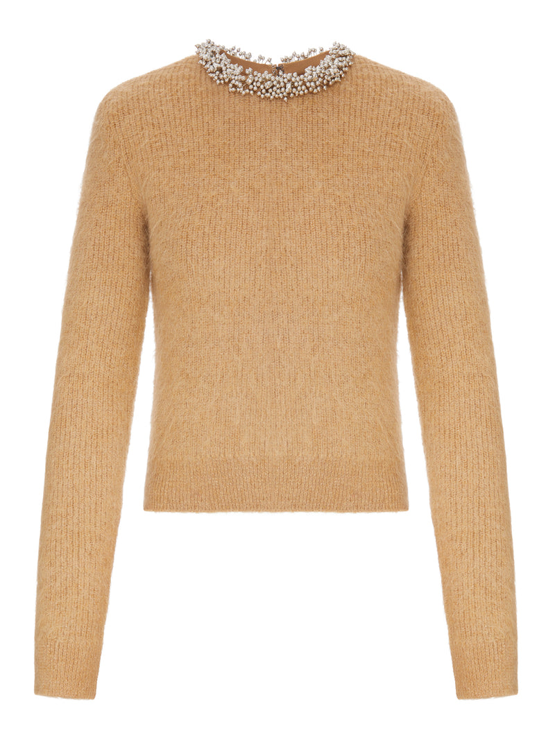 ALPACA BLEND SWEATER WITH JEWEL COLLAR