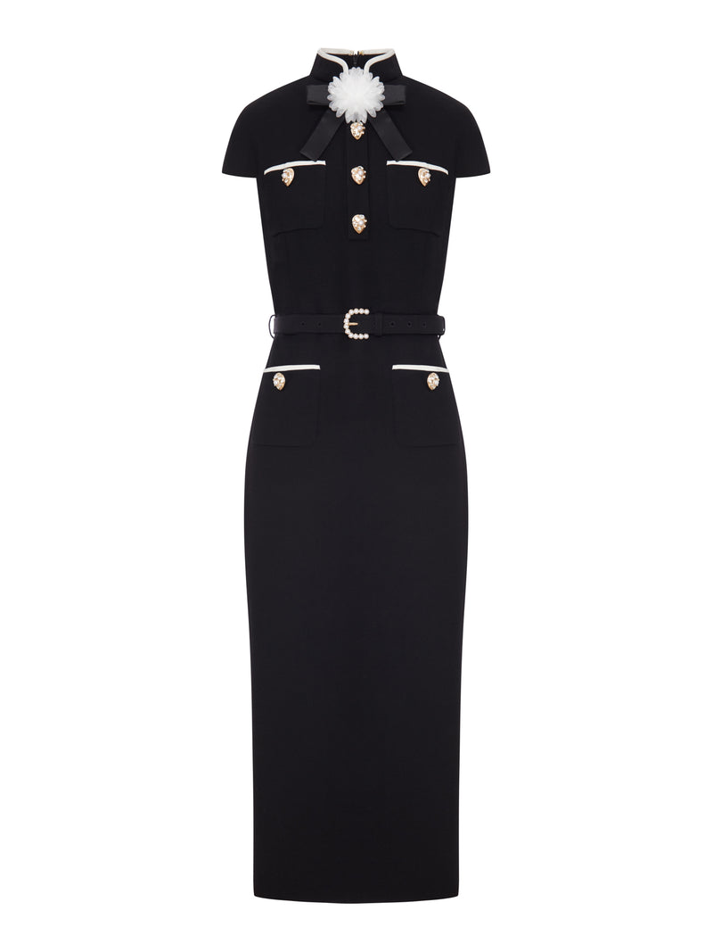 LONG DRESS WITH JEWEL BUTTONS AND BELT
