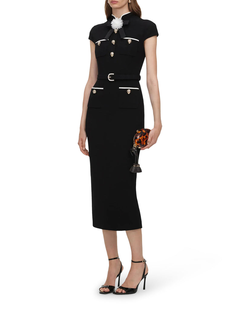 LONG DRESS WITH JEWEL BUTTONS AND BELT