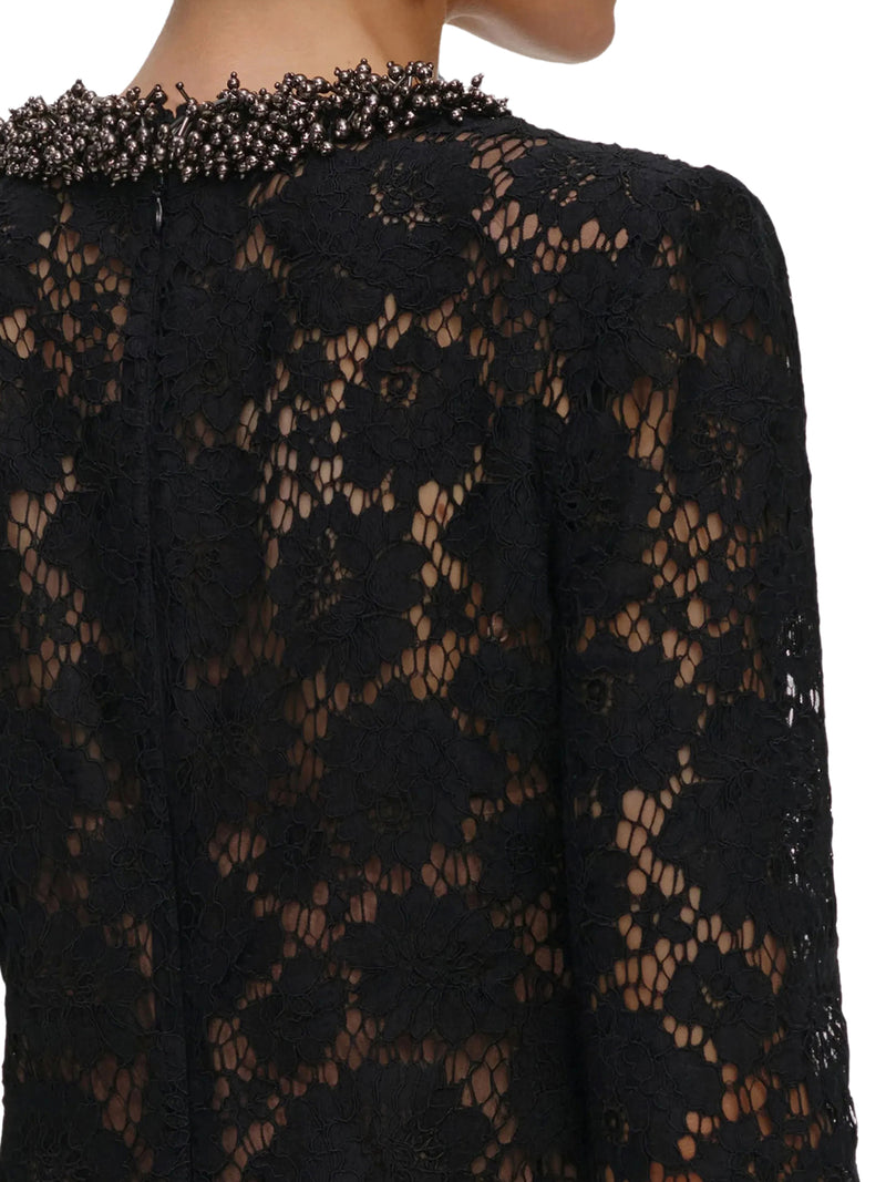 SHORT FLORAL LACE DRESS WITH JEWEL NECK