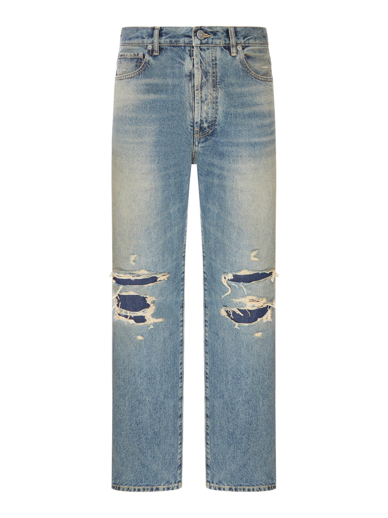 DISTRESSED STRAIGHT-LEG JEANS