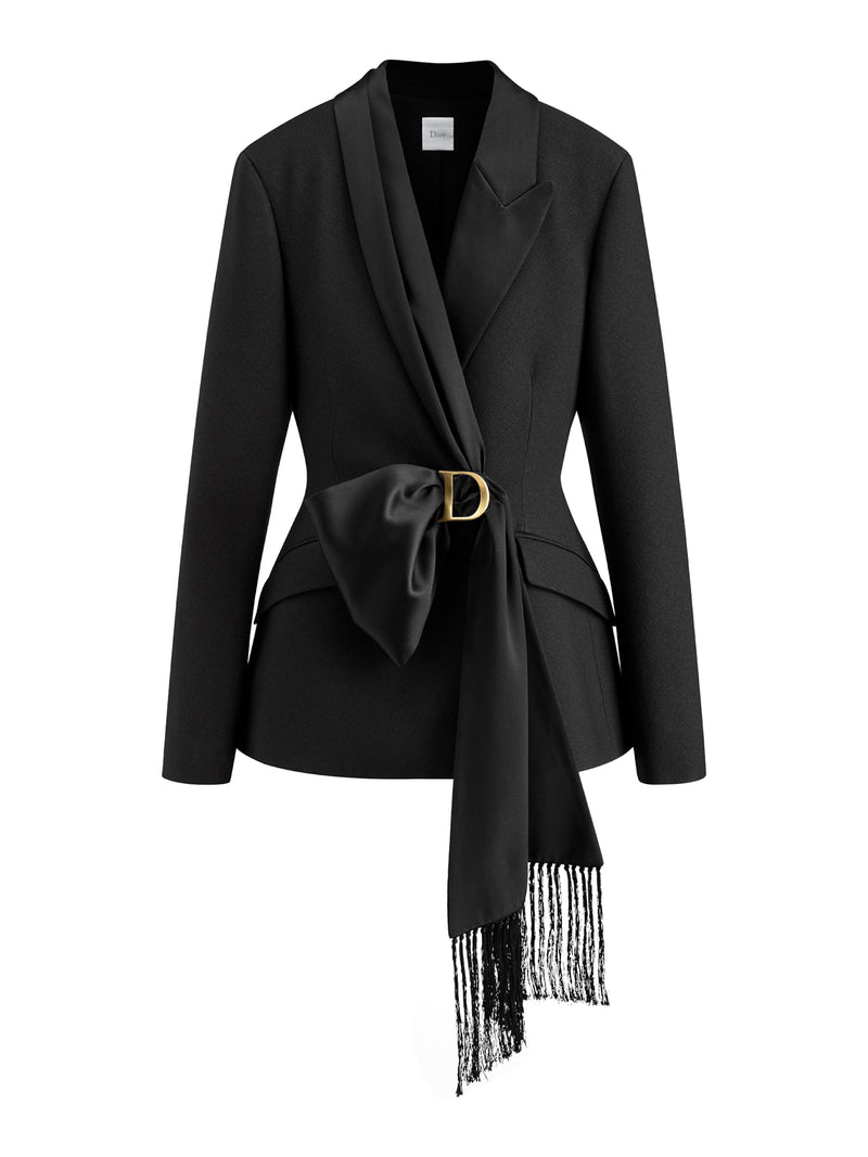 BLACK VIRGIN WOOL AND SILK CRÊPE FITTED JACKET
