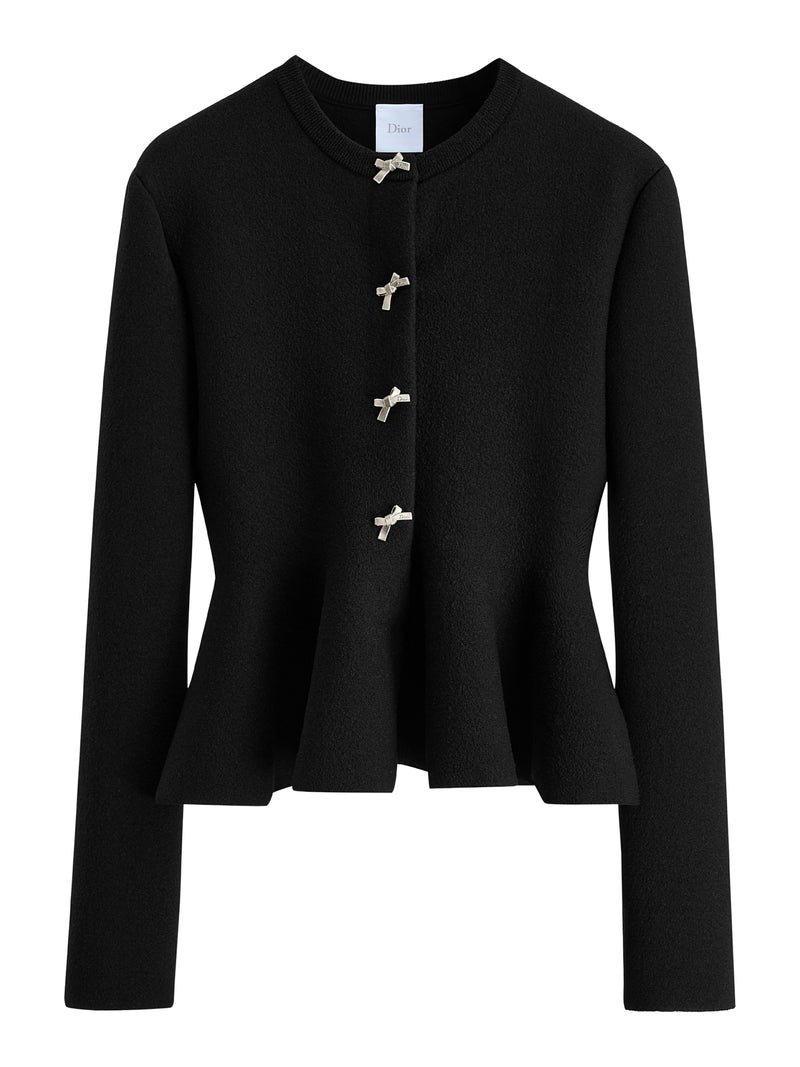 BLACK VIRGIN WOOL-BLEND KNIT PEPLUM JACKET