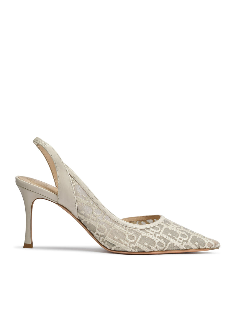 ADIORABLE SLINGBACK PUMPS IN MESH WITH ÉCRU DIOR OBLIQUE EMBROIDERY