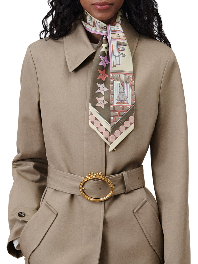 MULTICOLOURED BEIGE SILK TWILL MITZAH SCARF