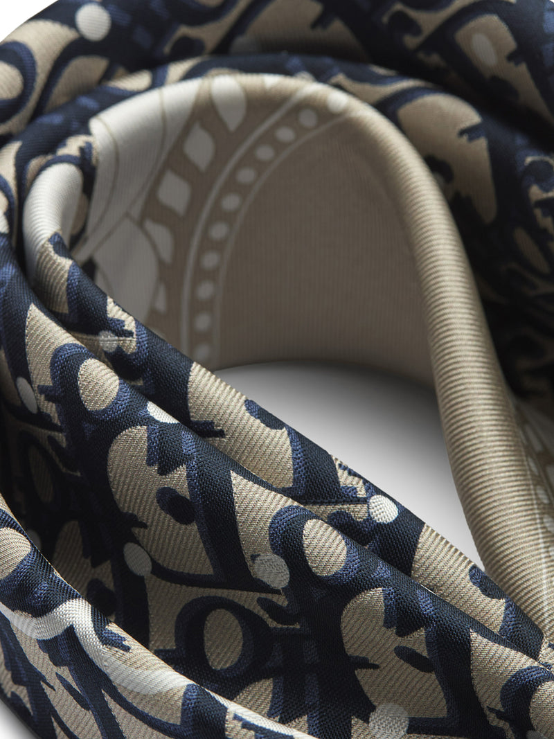 POLKADIOR OBLIQUE SQUARE SCARF IN NAVY BLUE AND BEIGE SILK TWILL