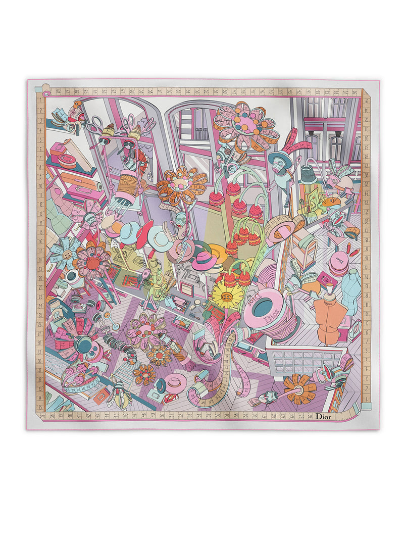 LIGHT PINK AND MULTICOLORED SILK TWILL SQUARE SCARF