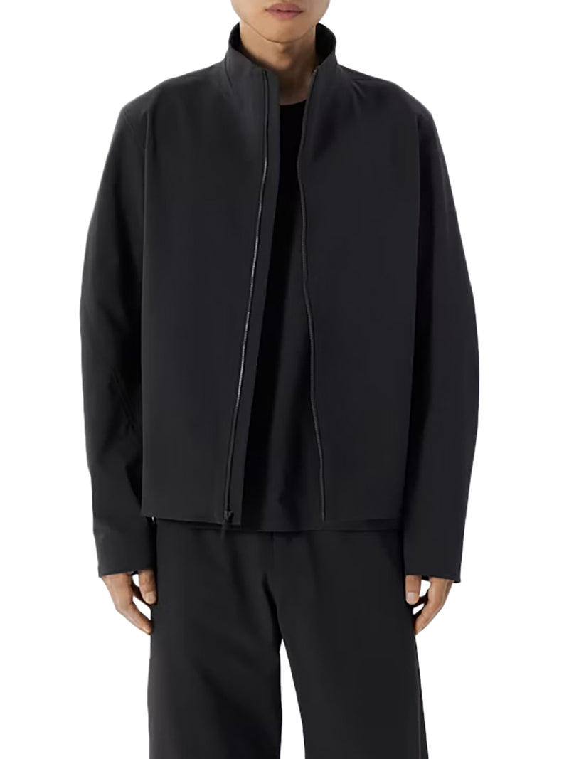 BLACK TECHNICAL JACKET WITH HIGH COLLAR AND FRONT ZIP