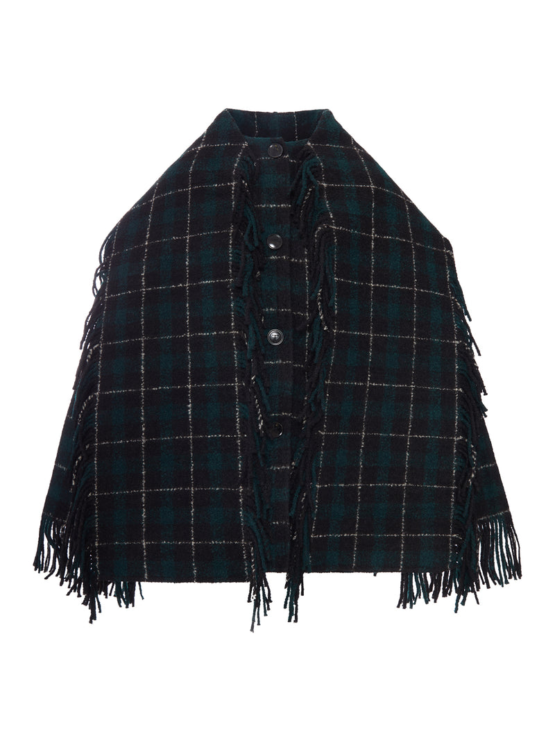 WOOL SCARF-DESIGN FRINGED JACKET