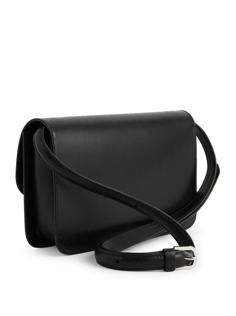 BLACK LEATHER CROSSBODY BAG WITH T-LOCK CLOSURE