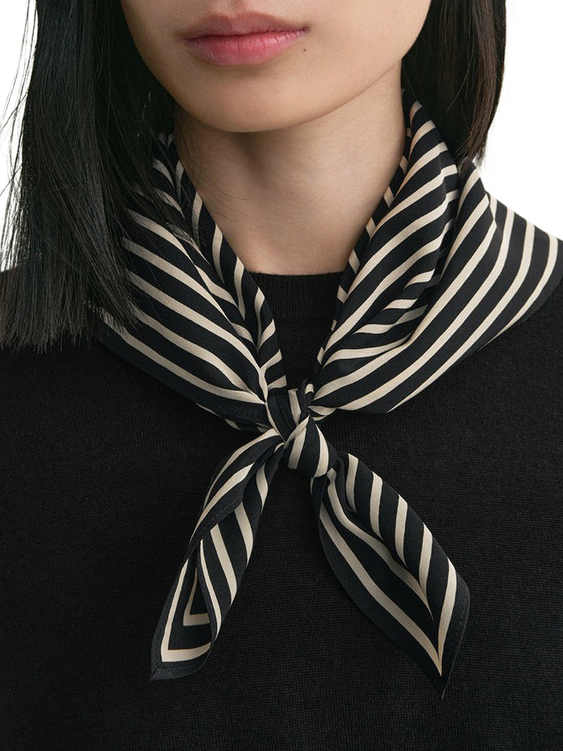BLACK SILK SCARF WITH MONOGRAM DETAIL
