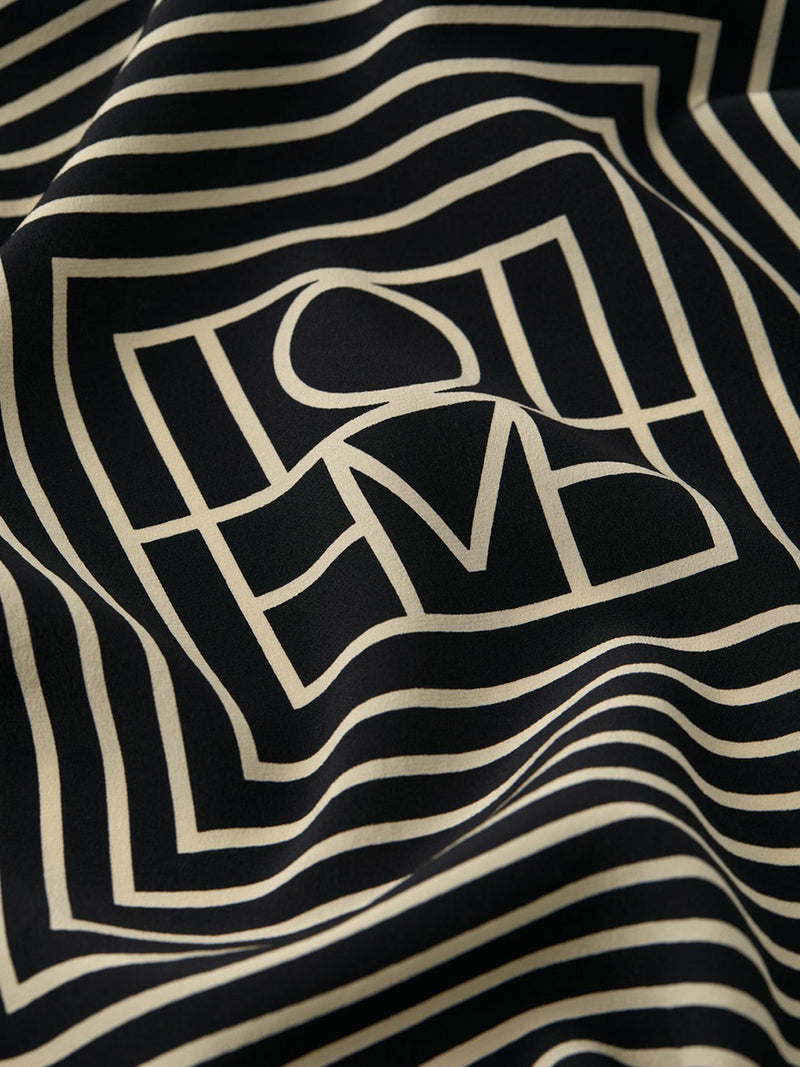 BLACK SILK SCARF WITH MONOGRAM DETAIL
