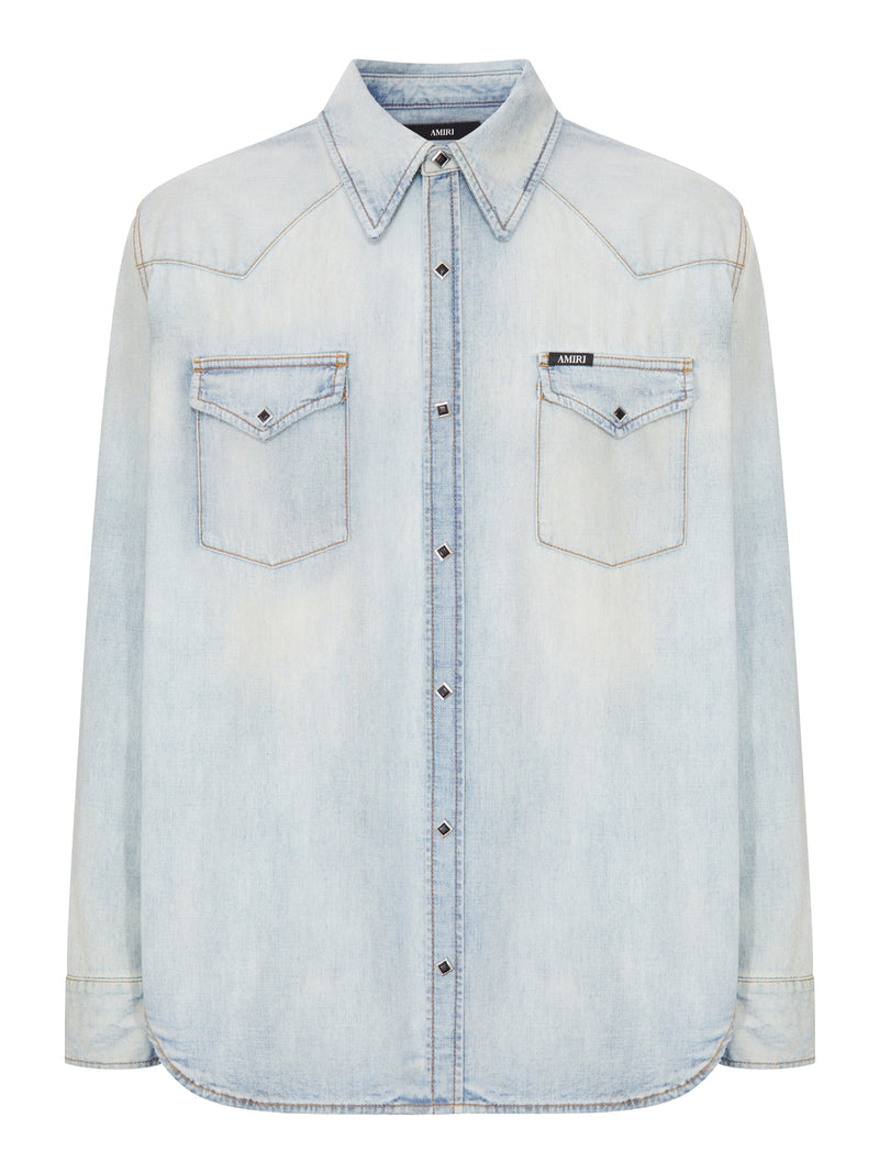WASHED DENIM WESTERN SHIRT WITH METAL BUTTONS