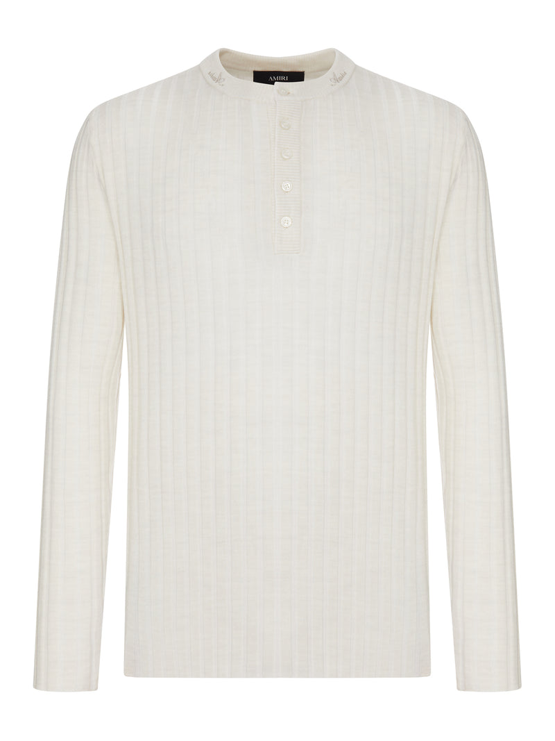 HENLEY LONG-SLEEVED RIBBED KNIT SWEATER