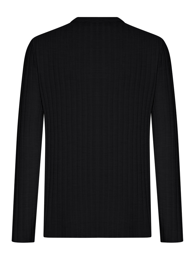 HENLEY LONG-SLEEVED RIBBED KNIT SWEATER