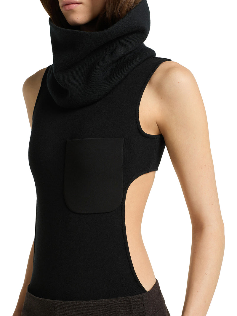 HIGH-NECK KNIT BODYSUIT WITH CUT-OUT