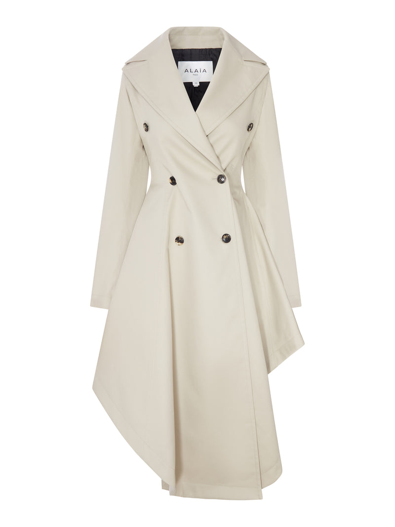 ASYMMETRIC DOUBLE-BREASTED COTTON TRENCH COAT