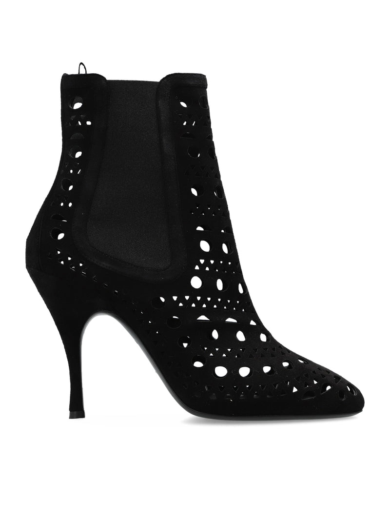 ALAÏA BLACK SUEDE HEEL ANKLE BOOTS