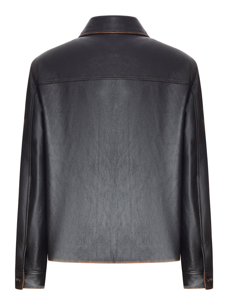 WOVEN LEATHER JACKET WITH A VINTAGE LOOK